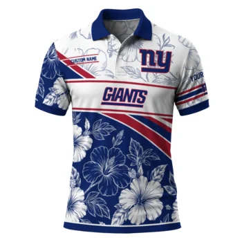 New York Giants Polo Shirt Personalized Floral Angles Blue White Best Selling