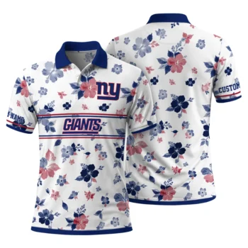 New York Giants Polo Shirt Personalized Floral Pinstripe Blue White Fashion Forward