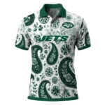 New York Jets Polo Shirt Customized Paisley Florals Green White Best Selling