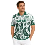New York Jets Polo Shirt Customized Paisley Florals Green White Best Selling
