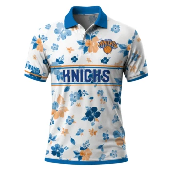 New York Knicks Polo Shirt - Custom Floral Pinstripe Blue White