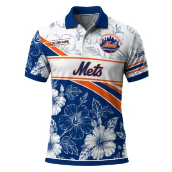 New York Mets Polo Shirt Customized Floral Angles Blue White Best Selling