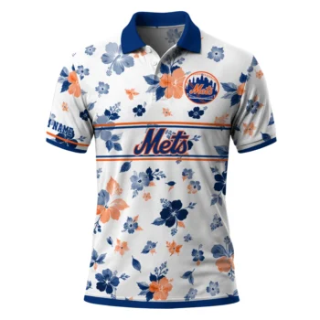 New York Mets Polo Shirt Customized Floral Pinstripe Blue White Best Selling