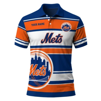New York Mets Polo Shirt Customized Horizontal Blocks Blue Best Selling