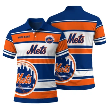 New York Mets Polo Shirt Customized Horizontal Blocks Blue Fashion Forward