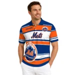 New York Mets Polo Shirt Customized Horizontal Blocks Blue Best Selling