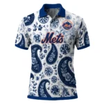 New York Mets Polo Shirt Customized Paisley Florals Blue White Best Selling