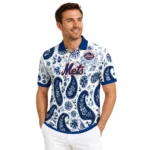 New York Mets Polo Shirt Customized Paisley Florals Blue White Best Selling