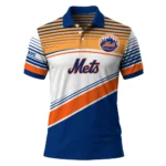New York Mets Polo Shirt Customized Slanted Stripes Blue White Best Selling