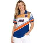 New York Mets Polo Shirt Customized Slanted Stripes Blue White Best Selling