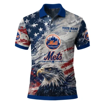 New York Mets Polo Shirt Customized Star Brushstrokes Blue Best Selling