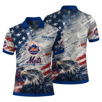 New York Mets Polo Shirt Customized Star Brushstrokes Blue Fashion Forward