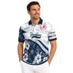 New York Yankees Polo Shirt Personalized Floral Angles Navy White Best Selling