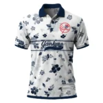 New York Yankees Polo Shirt Personalized Floral Pinstripe Navy White Best Selling