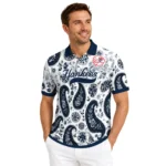New York Yankees Polo Shirt Personalized Paisley Florals Navy White Best Selling
