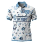 North Carolina Tar Heels Polo Shirt Customized Floral Pinstripe Light Blue White Best Selling
