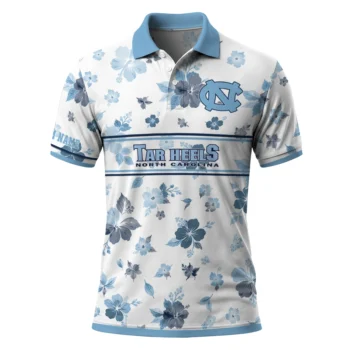 North Carolina Tar Heels Polo Shirt Customized Floral Pinstripe Light Blue White Best Selling