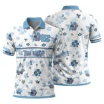 North Carolina Tar Heels Polo Shirt Customized Floral Pinstripe Light Blue White Best Selling