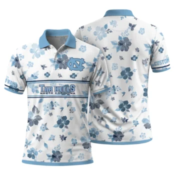 North Carolina Tar Heels Polo Shirt Customized Floral Pinstripe Light Blue White Fashion Forward