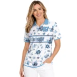 North Carolina Tar Heels Polo Shirt Customized Floral Pinstripe Light Blue White Best Selling