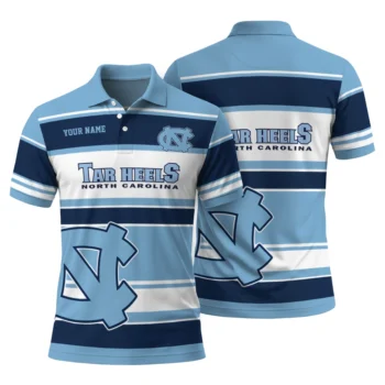 North Carolina Tar Heels Polo Shirt Customized Horizontal Blocks Light Blue Fashion Forward