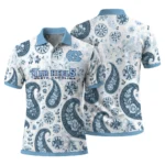 North Carolina Tar Heels Polo Shirt Customized Paisley Florals Light Blue White Best Selling