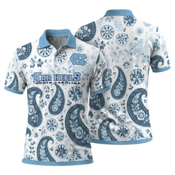North Carolina Tar Heels Polo Shirt Customized Paisley Florals Light Blue White Fashion Forward