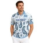 North Carolina Tar Heels Polo Shirt Customized Paisley Florals Light Blue White Best Selling