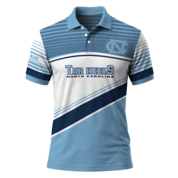 North Carolina Tar Heels Polo Shirt Customized Slanted Stripes Light Blue White Best Selling