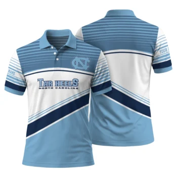 North Carolina Tar Heels Polo Shirt Customized Slanted Stripes Light Blue White Fashion Forward