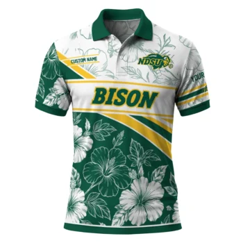 North Dakota State Bison Polo Shirt Personalized Floral Angles Green White Best Selling