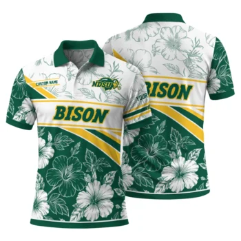 North Dakota State Bison Polo Shirt Personalized Floral Angles Green White Fashion Forward