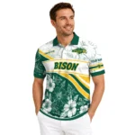 North Dakota State Bison Polo Shirt Personalized Floral Angles Green White Best Selling