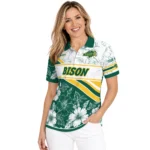 North Dakota State Bison Polo Shirt Personalized Floral Angles Green White Best Selling