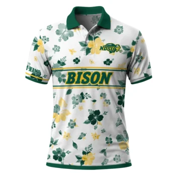 North Dakota State Bison Polo Shirt Personalized Floral Pinstripe Green White Best Selling