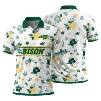 North Dakota State Bison Polo Shirt Personalized Floral Pinstripe Green White Fashion Forward