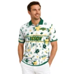 North Dakota State Bison Polo Shirt Personalized Floral Pinstripe Green White Best Selling
