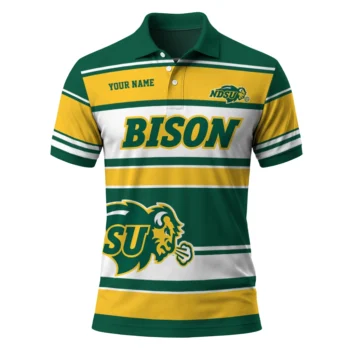 North Dakota State Bison Polo Shirt Personalized Horizontal Blocks Green Best Selling