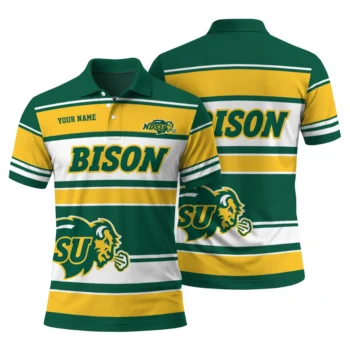 North Dakota State Bison Polo Shirt Personalized Horizontal Blocks Green Fashion Forward