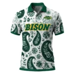 North Dakota State Bison Polo Shirt Personalized Paisley Florals Green White Best Selling