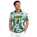 North Dakota State Bison Polo Shirt Personalized Paisley Florals Green White Best Selling