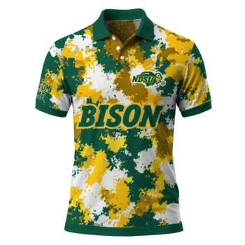 North Dakota State Bison Polo Shirt Personalized Pixel Camo Green Best Selling