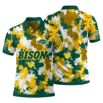 North Dakota State Bison Polo Shirt Personalized Pixel Camo Green Fashion Forward