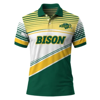 North Dakota State Bison Polo Shirt Personalized Slanted Stripes Green White Best Selling