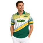 North Dakota State Bison Polo Shirt Personalized Slanted Stripes Green White Best Selling