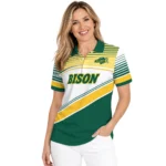 North Dakota State Bison Polo Shirt Personalized Slanted Stripes Green White Best Selling