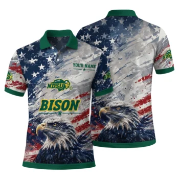 North Dakota State Bison Polo Shirt Personalized Star Brushstrokes Green Blue Fashion Forward