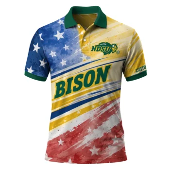 North Dakota State Bison Polo Shirt Personalized Star Stripes Red Blue Best Selling