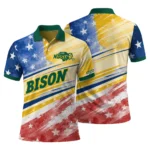 North Dakota State Bison Polo Shirt Personalized Star Stripes Red Blue Best Selling