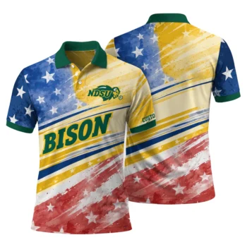 North Dakota State Bison Polo Shirt Personalized Star Stripes Red Blue Fashion Forward
